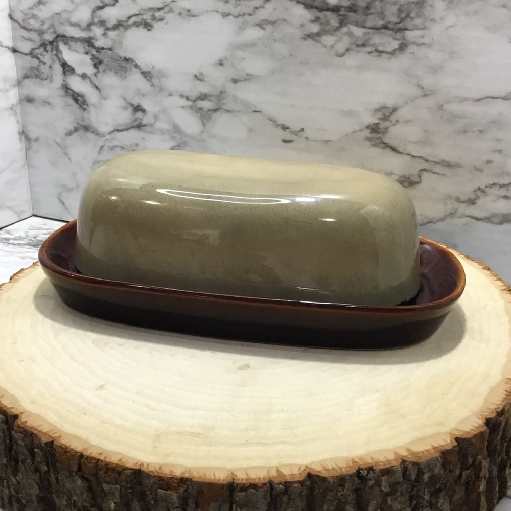 Vintage 2pc Stoneware Butter Dish Set by Sango
